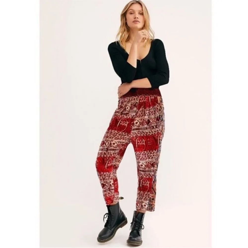 Free People Fes Velvet Harem High Rise Pull-On Pockets Cropped Pants Boho